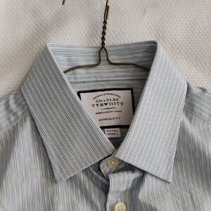 Charles Tyrwhitt Light Blue and White Striped Dress Shirt - Extra Slim 15.5 / 35